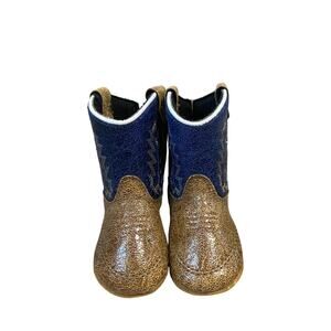 Old West Infant Cowboy Boots Size 1 Brown & Blue Western Baby shoes cowgirl
